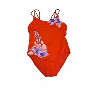 Athleta Orange Vermillion Floral One-Piece Swimsuit Sz XS